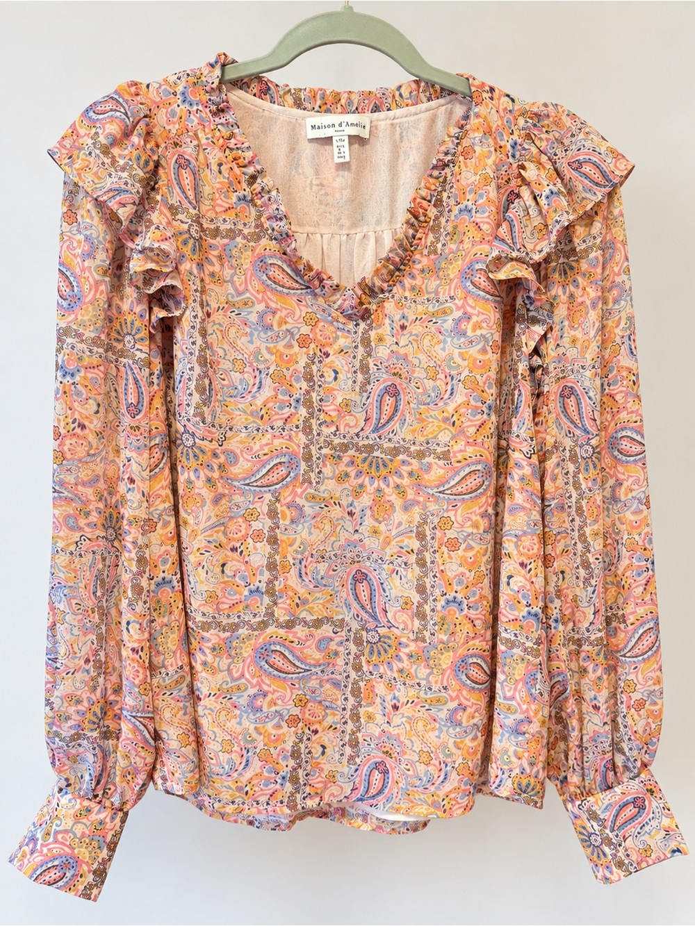 Maison d’Amélie Paisley Ruffle Blouse Small NWOT Long Sleeve Boho Top